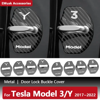 Sest Tesla Ukse Lukk Luku Kate Süsinikkiust Metall Auto Kleebised Kleebised Auto Tesla Mudel 3 Mudel Y 2021 2022 Tarvikud