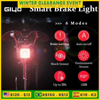 GIYO Jalgrattasõit Taillight Tagumine Tuli Jalgratta Smart Auto Piduri-Sensing LED Lamp, Veekindel USBCharging Bike Kerge Lanterna Bicicleta