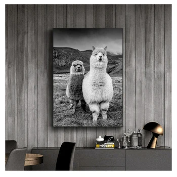 Boho Seina Art Laama Prindi Lasteaed Lõuendile Maali Nordic Teenetemärgi Pilt Kaasaegse Kodu Decor Alpaca Must Valge Loomade Plakat