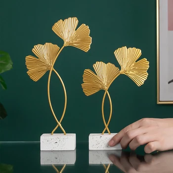 Nordic Light Luksus Metallist Hõlmikpuu Lehtede Kaunistused Loominguline Kodu Sisustamiseks Golden Leaf Käsitöö Desktop Abstraktse Miniatuurne Skulptuur