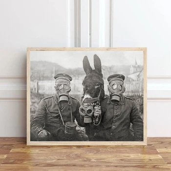 I Maailmasõja Must-Valge Foto, Plakat Pildid Eesel ja Kaks saksa Sõdurit Antiik Fotograafia Seina Art Lõuend Maali Decor