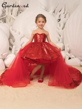 Gardenwed Punane Lilleneiu Kleit Printsess Tüdrukute Kleit Lapsed Eemaldatav Rongi Tüdruk Sünnipäev Kleidid Moe Tüdruk Pundunud Tüdruk Kleit