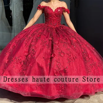 Luksus Burgundia Pärlitest Pitsi Appliques Quinceanera Kleidid 2023 Maha Õla Sweet 16 Kleit Korsetti Vestidos De Quinceañera