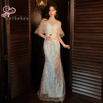 Peep Varba Kingad Õhtukleit 2022 Uus Luksus Ametliku Kleit Elegantne Naiste Lühikeste Varrukatega Bling Bling Pidu Vestidos De Gala