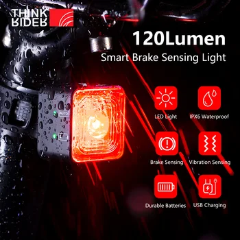 ThinkRider 120Lumen Jalgratta Smart Piduri Tundlikud Valguse IPX6 Veekindel LED Laadimise Jalgrattasõit Taillight Jalgratta Tagumine Tarvikud
