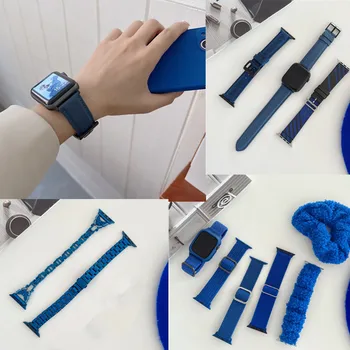 Luksus Mood Sinine 44mm 40mm Nahast Watchband Smart Asendamine Watch Band Apple iwatch 7 6 5 4 3 2 1 SE 41mm 45mm 42 Juhul