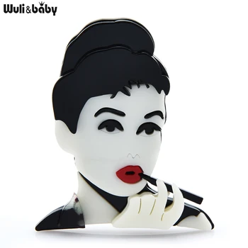 Wuli&baby Akrüül Famouse Näitleja Nägu Prossid Naiste Võluv Audrey Hepburn Joonis Pääsme Sõle Pin Kingitused
