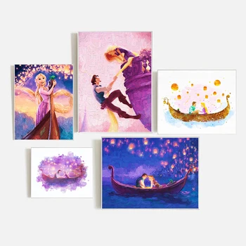 Rapunzel & Flynn Akvarell Maali Lõuendile Printida Disney Printsess Sassis Plakat Lasteaed Seina Art Pilt Tüdrukud, Tuba Decor
