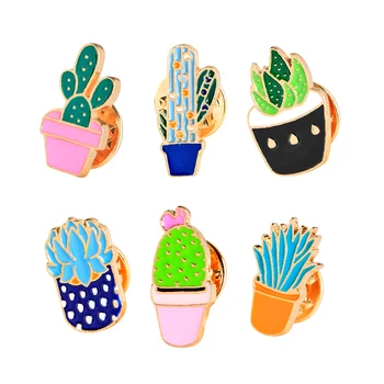 6 Tk/set Värvikas Emailiga Tihvtide Komplekt Embleemi Riided Värvikas Cartoon Prossid Succulents Taim Cactus Jope Kott DIY Badge)