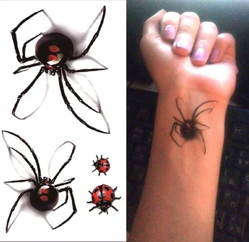 Veekindel Ajutine tätoveering kleebis 3D spider lepatriinu halloween meeste tatto kleebised flash tätoveering võltsitud tattoo naised