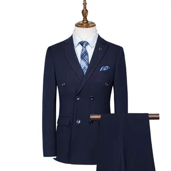 2022 Boutique (Pintsak + Vest + Püksid) Meeste Ülikond Fashion Business Elegantne Topelt Karavan Härrasmees Pulm Ametliku 3-osaline Komplekt