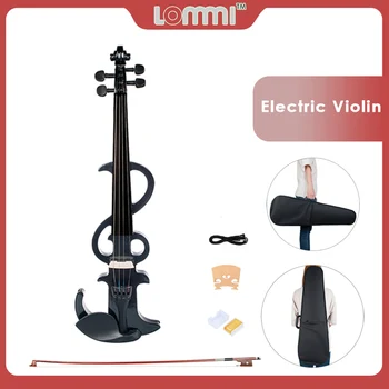 LOMMI Must Elektriline Viiul 4/4 Full Size Vaikne Viiul täispuidust Koos Viiul Juhul+ Lips+Kampol+Sild+Audio Kaabel Õpilane Viiul