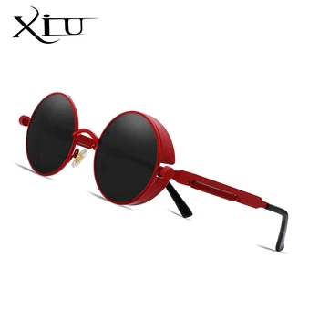 XIU Gooti Punk Päikeseprillid Mere Punase Läätse Steampunk Ring Päikese prillid Vintage Mehed Naised Trend Oculos UV400