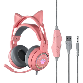 Kass Kõrva Gaming Kõrvaklapid, PC Arvuti Mängimine Kõrvaklapid Mikrofoniga Müra Cancell Juhtmega USB ja 3,5 mm Pistik PS4/Xbox Üks