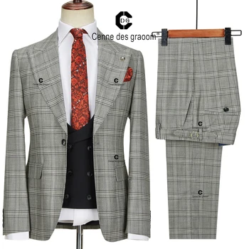 Cenne Des Graoom 2022 Klassikaline Glen Ruuduline 3 Töö Vintage Meeste Ülikonnad Pintsak Must Vest Püksid Tailor-Made Päevas, Koosolek, Pulm