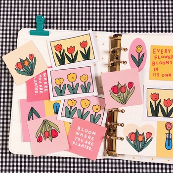 14pcs/kott Vintage Tulip flower seeria kleebised DIY scrapbooking telefon teataja album päevik õnnelik kava teenetemärgi kleebised