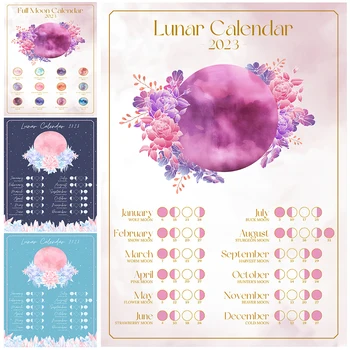 Roosa Lunar Phase Nõid Seina Art Lõuend Maali 2023 Lunar Kalendri Art Print Täiskuu Faasi Plakati Print Teenetemärgi