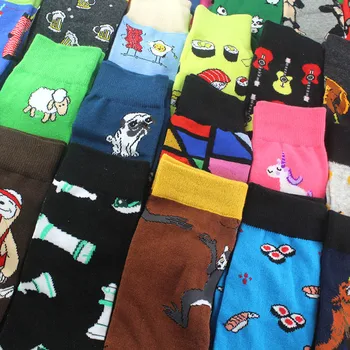Uus Hiphop Meeste Puuvillased Sokid Harajuku Õnnelik Naljakas Loomade Mops Lambad Laiskus Panda Fox Kleit Sokken Mees Pulm Jõulud Kingitus
