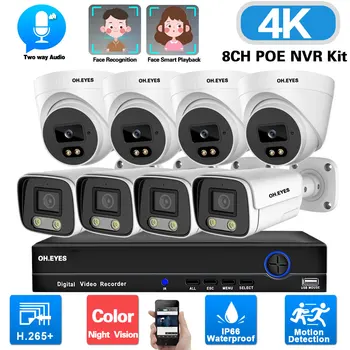 4K näotuvastus Valve Kaamera Süsteemi 8MP 8CH POE NVR Komplekt 2 Way Audio CCTV Kaamera Security System Kit Täielik Värvi IP Cam