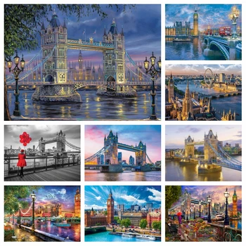 London Tower Bridge Ja Big Ben Diamond Tikandid Maali Ristpistes Kunsti Westminster Päikeseloojangut Maastik Mosaic Komplekt Home Decor