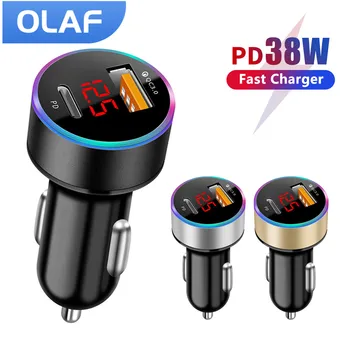 Olaf USB-C Auto Laadija Tüüp c 38W LED-Ekraan mobiiltelefoni Kiire Laadimine USB Adapter iPhone 12 13 Pro Xiaomi PD Auto-Laadija