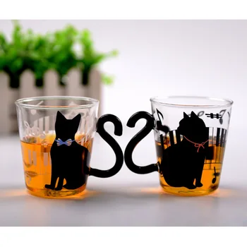 Laste creative cat käepide cup cartoon läbipaistev klaas tassi klaas mahla tassi veini klaas