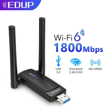 EDUP WiFi6 USB WiFi Adapter 1800Mbps Dual Band AX1800 2.4 G/5GHz Võrgu Kaart Wifi Dongle MU-MIMO USB3.0 PC Sülearvuti Windows