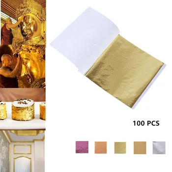 24K Gold Leaf Gold Foil Lehed Kook Teenetemärgi Näo katta Kunst, Käsitöö, Paber Kodu 100TK Tõeline kuldne Foolium Kullakiht