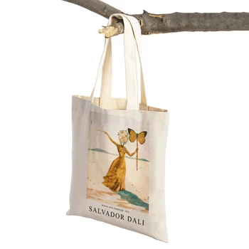 Salvador Dali Sürrealismi Kubism Naiste Kandekotid On Korduvkasutatavad Käekott Kokkupandav Eco Vabaaja Põhjamaade Shopper Kott Lady Lõuend Tassima
