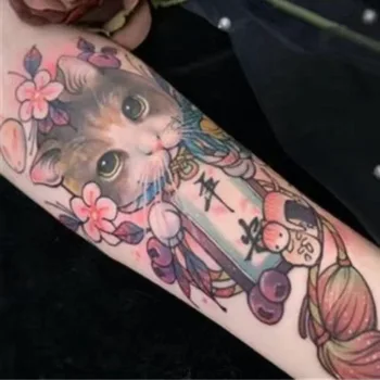 Värviline Kass Ajutine Tätoveering Kleepsud Käe Meeste Ja Naiste Body Art Veekindel Võltsitud Tattos Flash Kleebised Tatoos