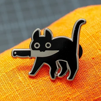 Cartoon Loominguline Must Kass Modelleerimine Pop-Emailiga Pin Rinnamikrofon Märgid Sõle Naljakas Mood Ehteid