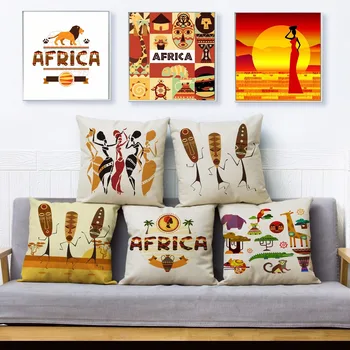Aafrika Primitiivne Portree Loomade Viska Padi Katta 45*45cm Square padjakatted, Voodipesu Padjad Juhtudel Home Decor padjapüür